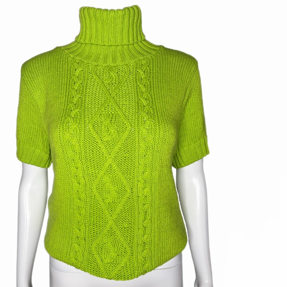 Vintage Saks Fifth Ave Short-Sleeve Cable-Knit Turtleneck Preppy Y2K Retro Twee